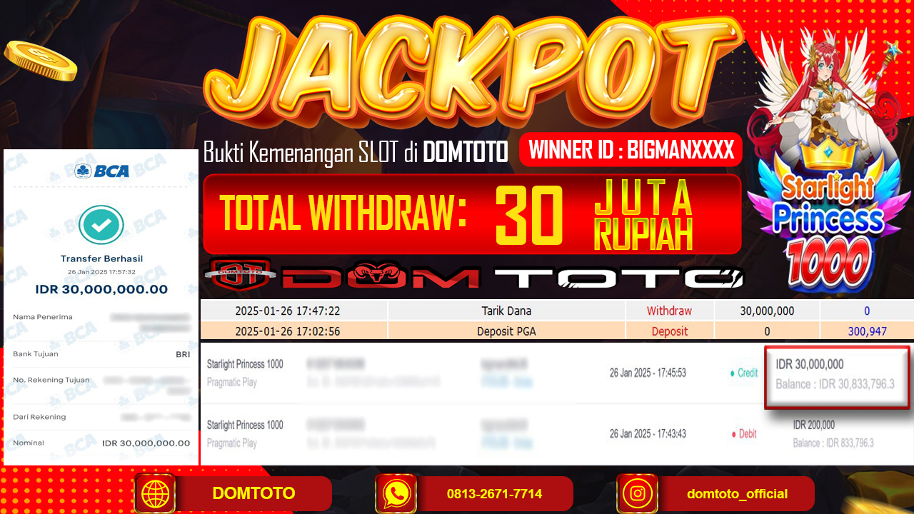 JACKPOT SLOT STARLIGHT PRINCESS 1000 26  JANUARI 2025